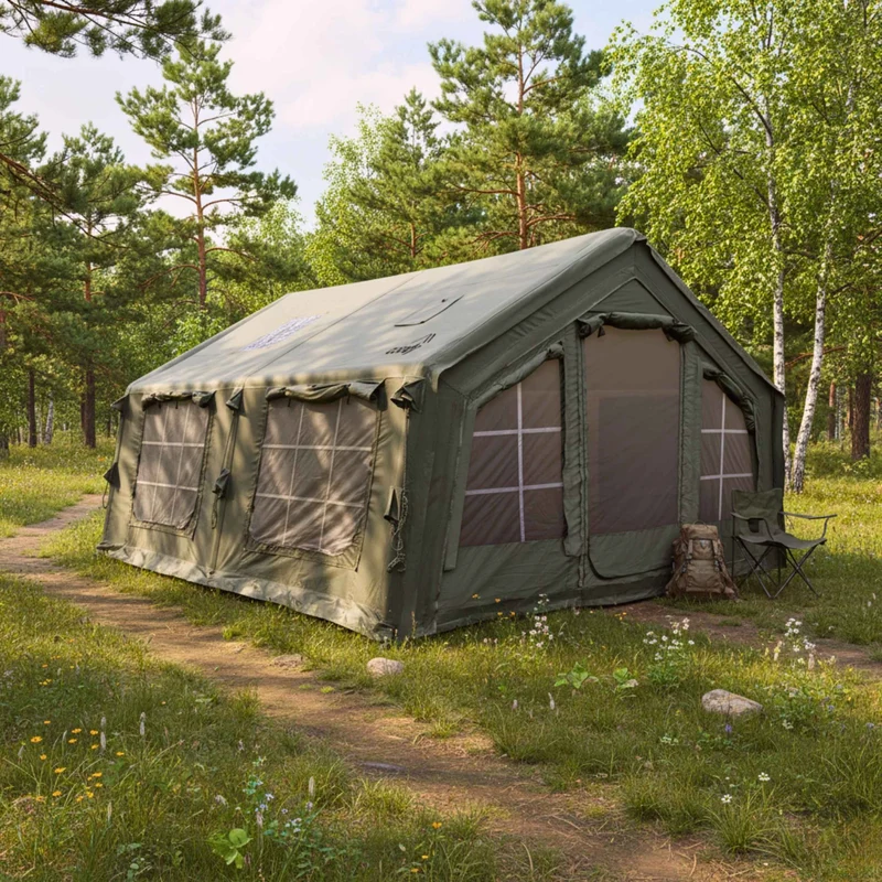 Coody Familia AirTent 13.6 Forest Green – Inflatable Hot Tent with Stove Jack for Camping, 2–8 People