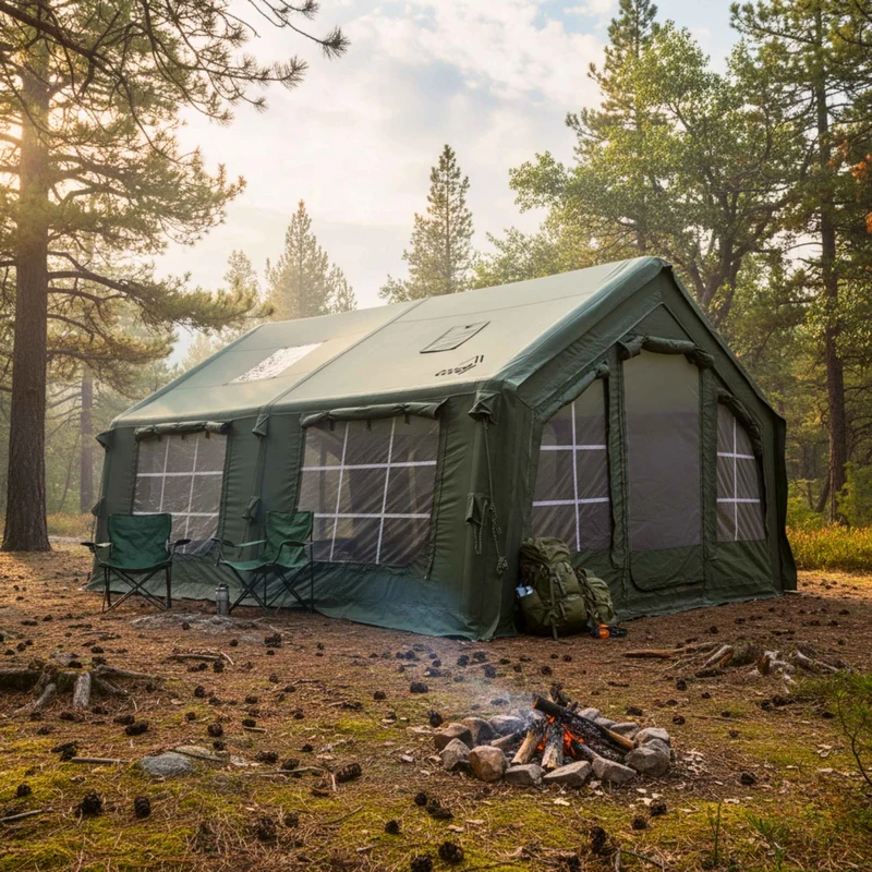 Coody Familia AirTent 13.6 Forest Green – Inflatable Hot Tent with Stove Jack for Camping, 2–8 People