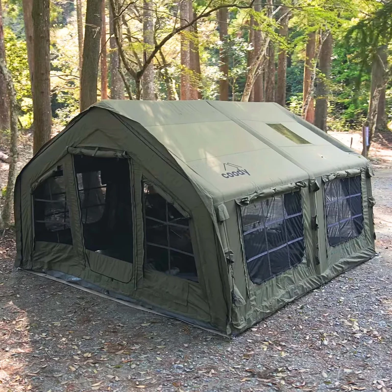 Coody Familia AirTent 13.6 Forest Green – Inflatable Hot Tent with Stove Jack for Camping, 2–8 People