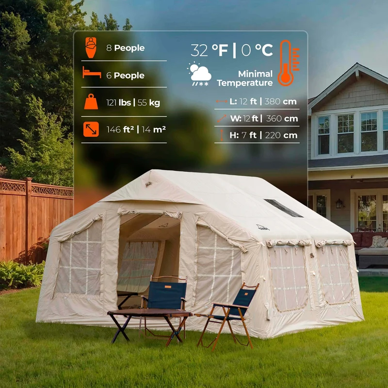 Coody Familia AirTent 13.6 Beige – Inflatable Hot Tent with Stove Jack for Camping, 2–8 People