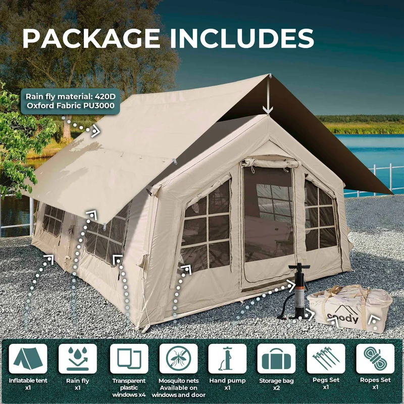 Coody Familia AirTent 13.6 Beige – Inflatable Hot Tent with Stove Jack for Camping, 2–8 People