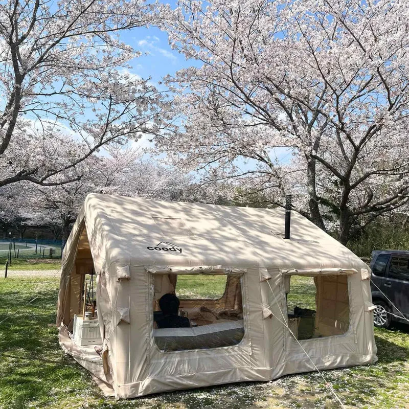Coody Familia AirTent 13.6 Beige – Inflatable Hot Tent with Stove Jack for Camping, 2–8 People