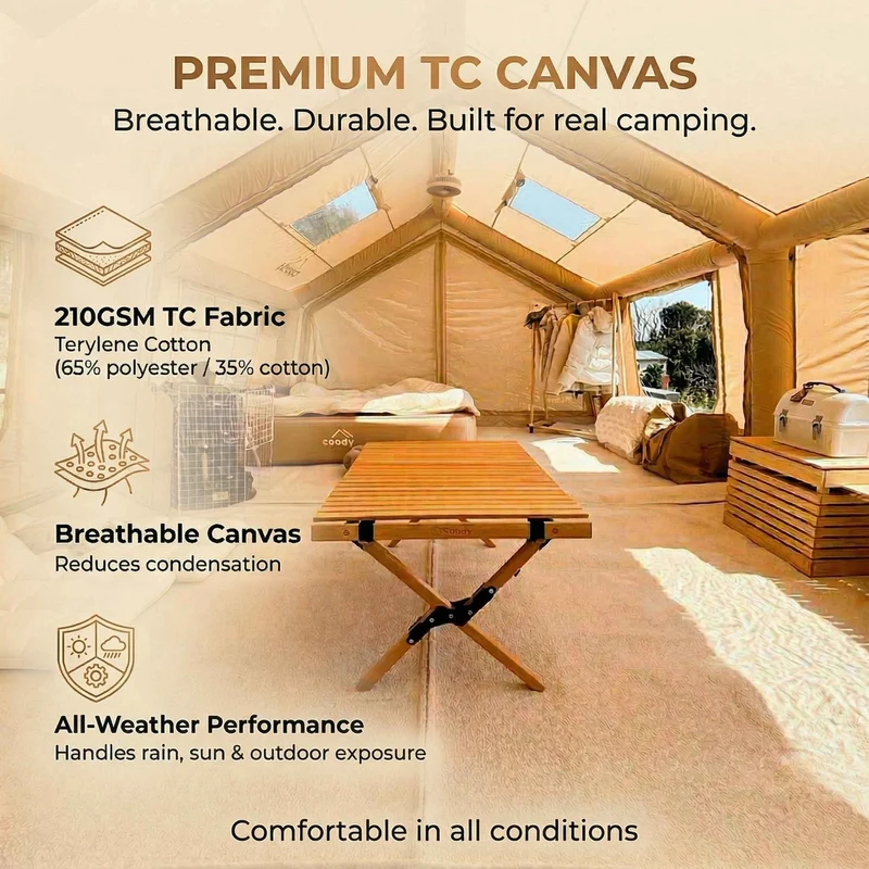 Coody Familia AirTent 17.2 Beige – Large Inflatable Hot Tent with Stove Jack for Camping, 2–10 People