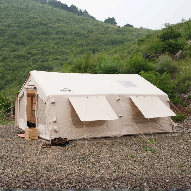Coody Familia AirTent 17.2 Beige – Large Inflatable Hot Tent with Stove Jack for Camping, 2–10 People