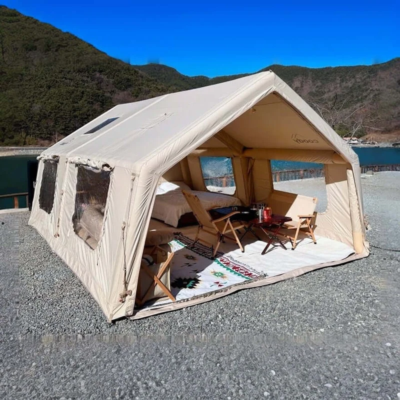 Coody Familia AirTent 17.2 Beige – Large Inflatable Hot Tent with Stove Jack for Camping, 2–10 People