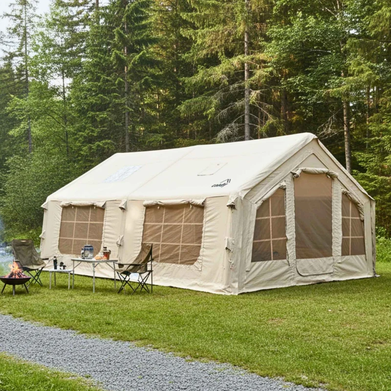 Coody Familia AirTent 17.2 Beige – Large Inflatable Hot Tent with Stove Jack for Camping, 2–10 People