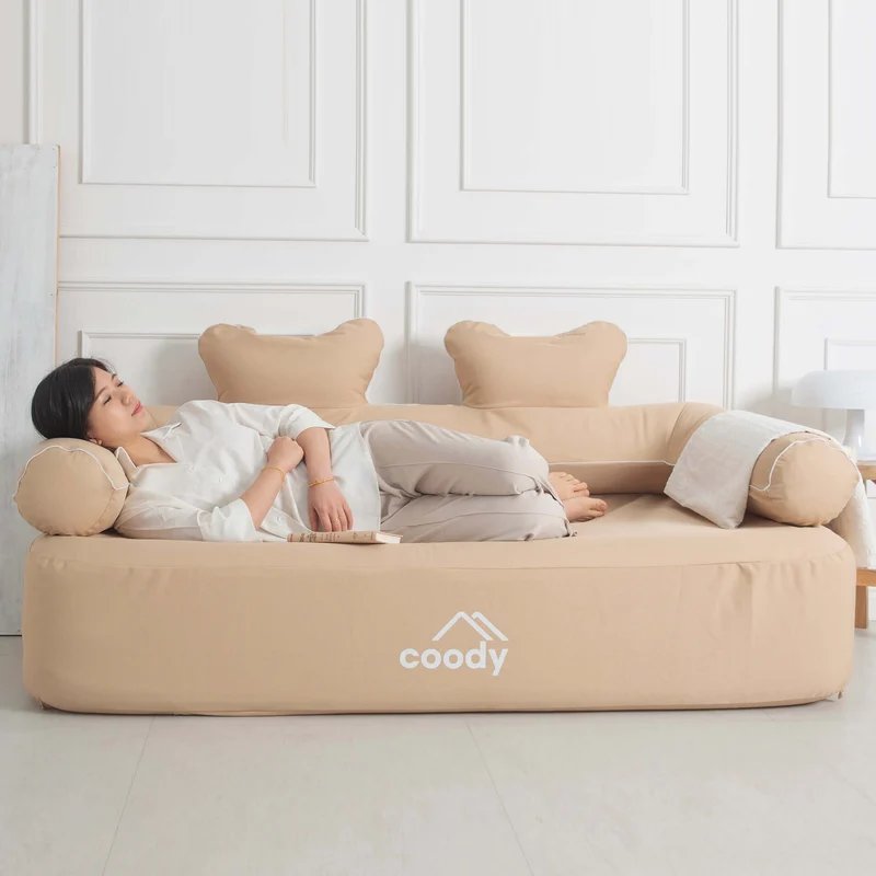 Coody Air Sofa Beige - Inflatable Camping Couch with Built-In Pump