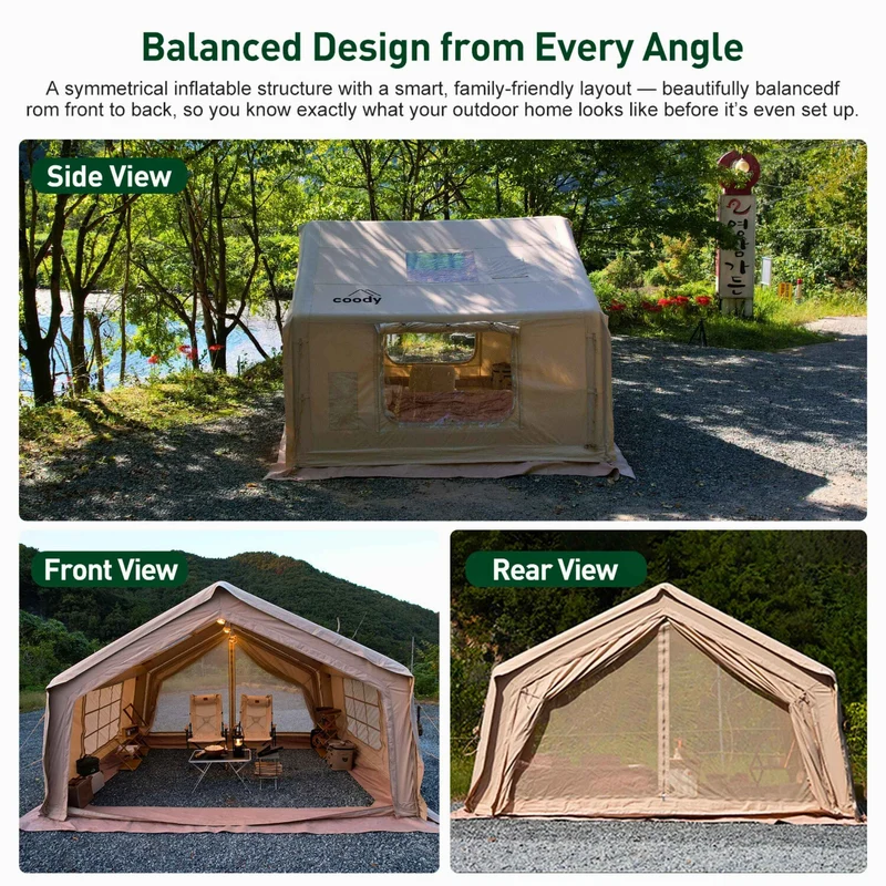 Coody 10.0 Beige – Inflatable Hot Tent with Stove Jack for Camping, 2–4 People