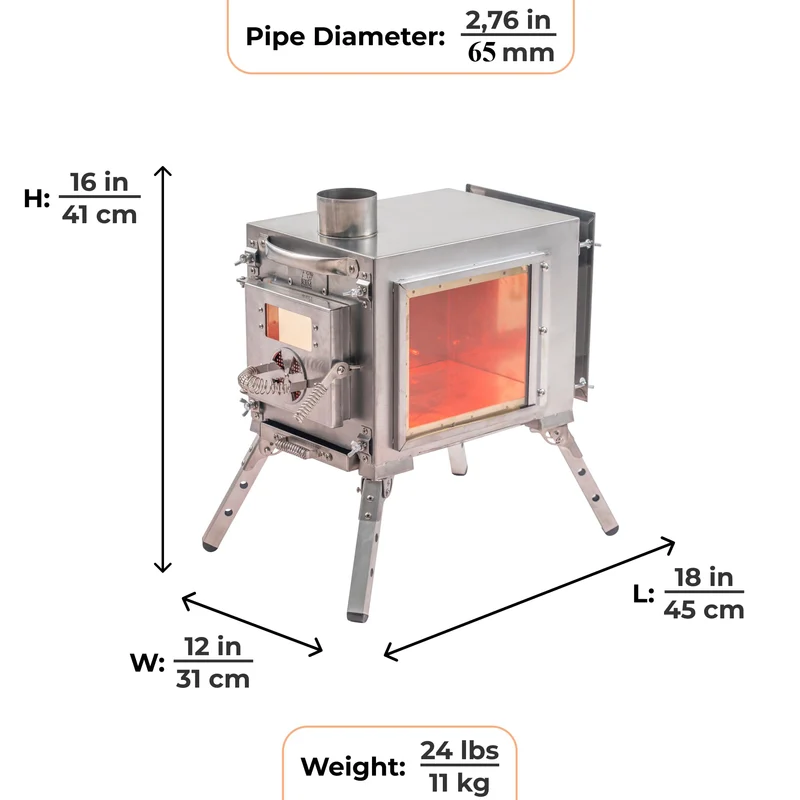 RBM Outdoors Caminus S - Small Wood-Burning Tent Stove with Fire-Resistant Glass
