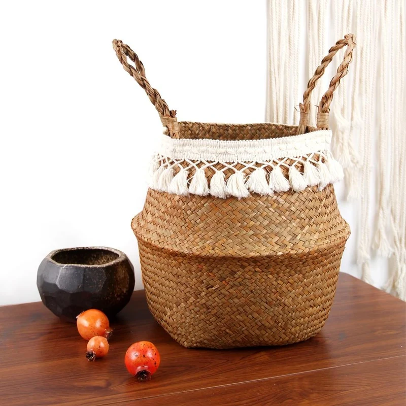 Cache Pot Osier Pom Pom Macrame