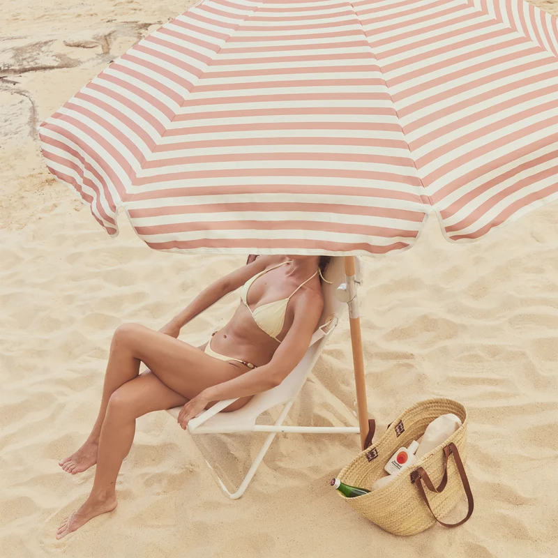 Luxe Beach Umbrella - Tierra Clay Stripe