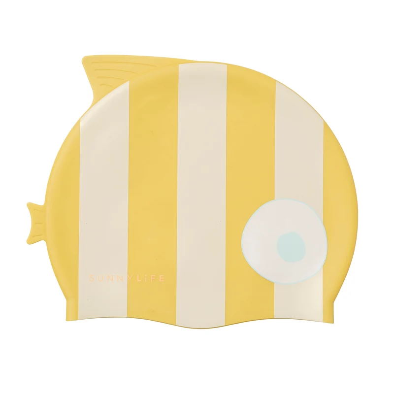 Swimming Cap - Finn the Fish Mustard Stripe