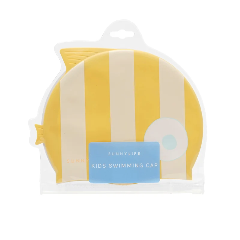 Swimming Cap - Finn the Fish Mustard Stripe