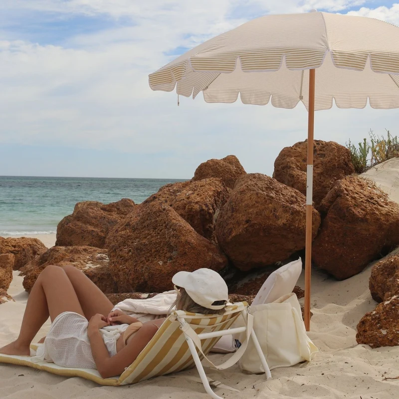 Reclining Beach Chair - Mango Bay Mustard Stripe