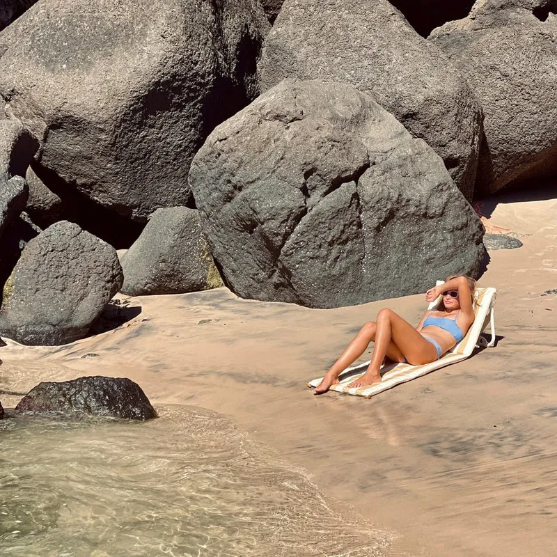 Reclining Beach Chair - Mango Bay Mustard Stripe