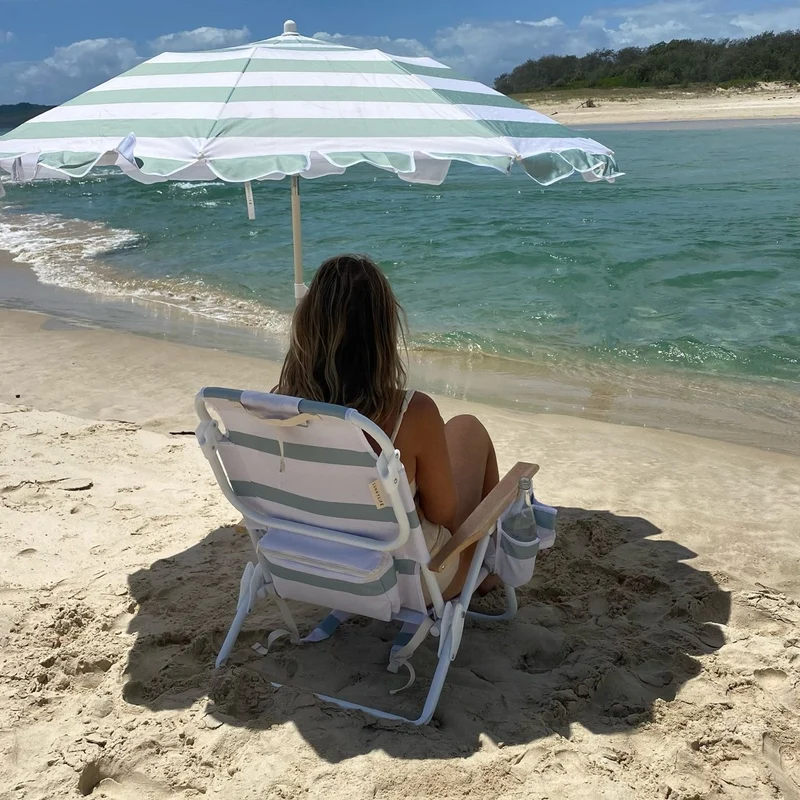 Deluxe Beach Chair - La Palma Sage Stripe