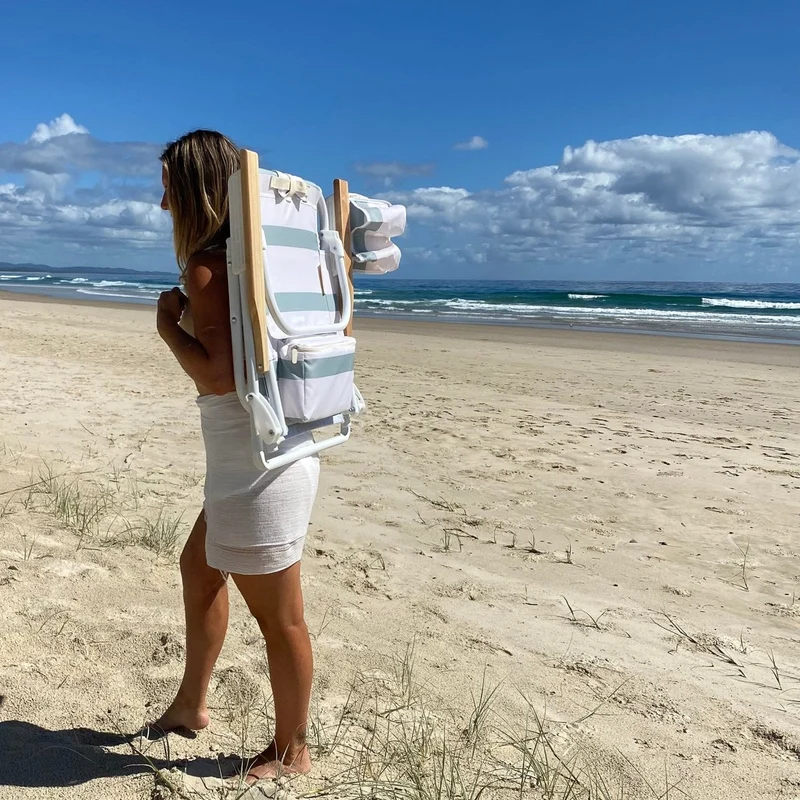 Deluxe Beach Chair - La Palma Sage Stripe
