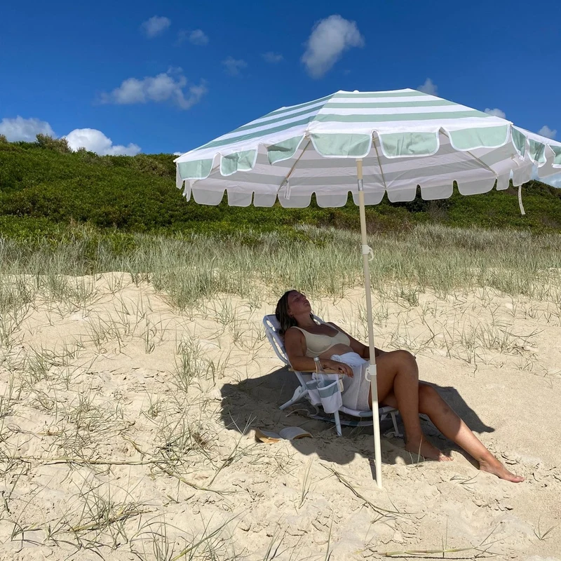 Deluxe Beach Chair - La Palma Sage Stripe