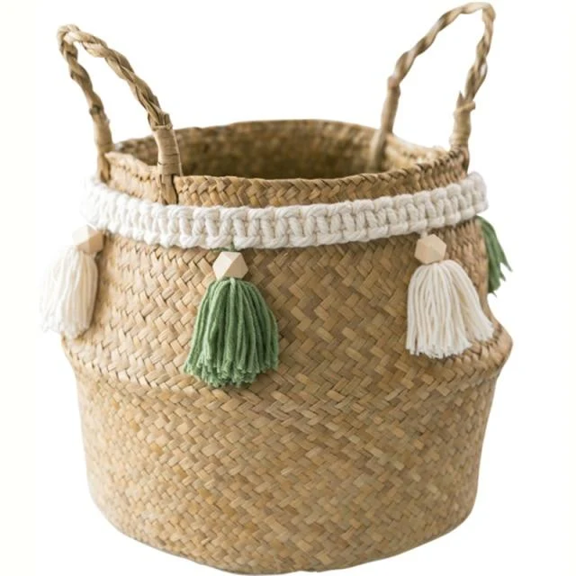 Cache Pot Osier à Pompon Coloré