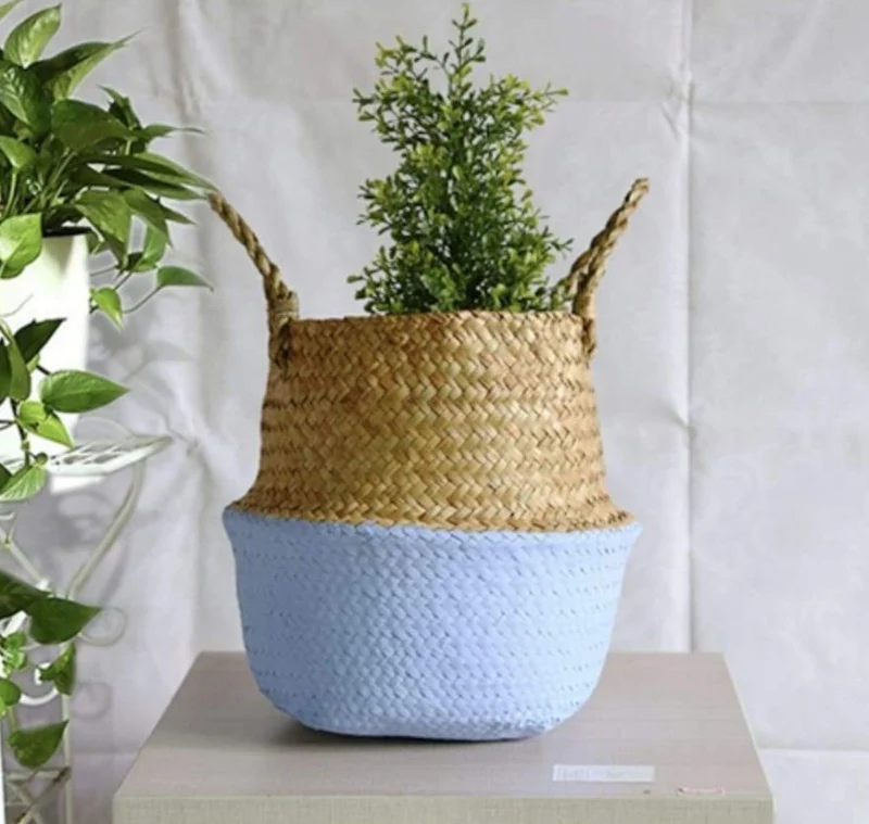Cache Pot Osier Bicolore Bleu