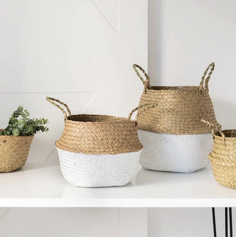 Cache Pot Osier Moitié Blanc