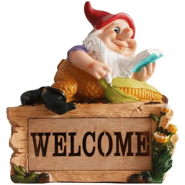Nain de Jardin avec Pancarte Bienvenue
