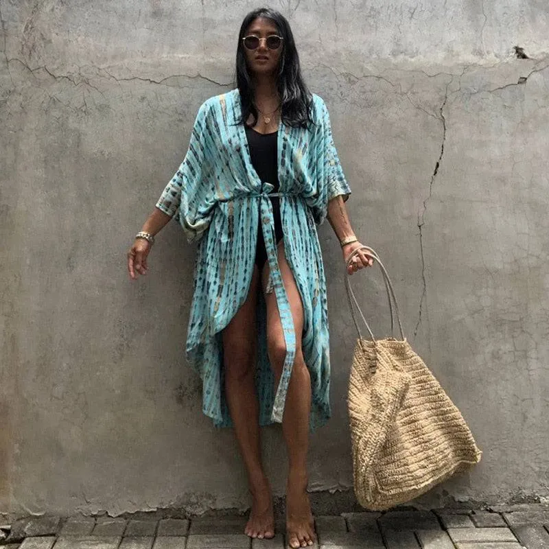 Tie Dye Kimono Beach Dress for Women - Summer Beachwear Outfits