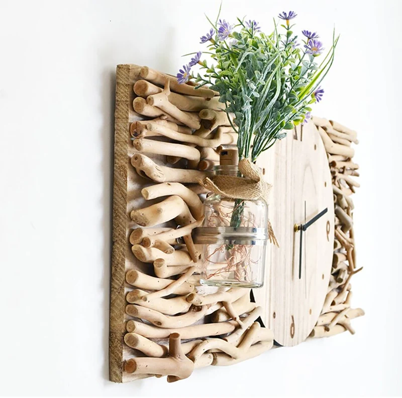 Porte Plante Horloge Bois Flotté