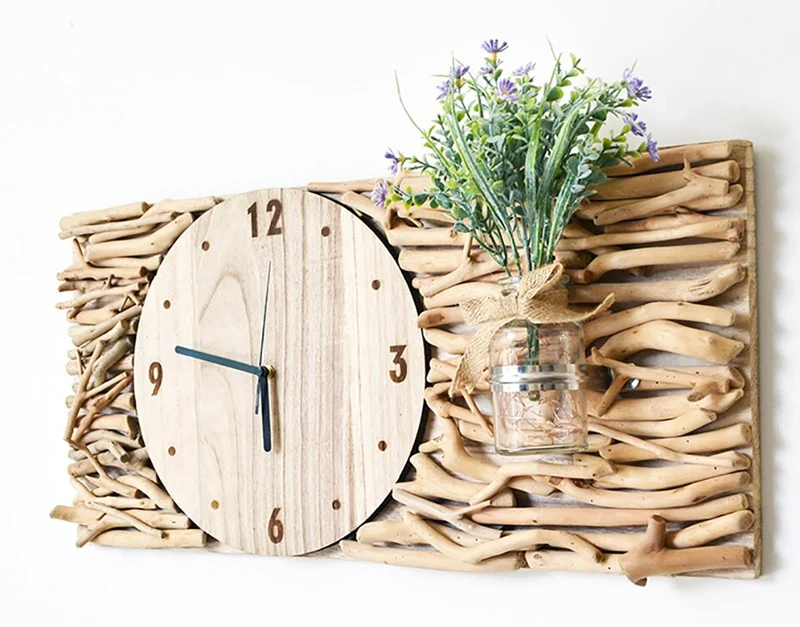 Porte Plante Horloge Bois Flotté