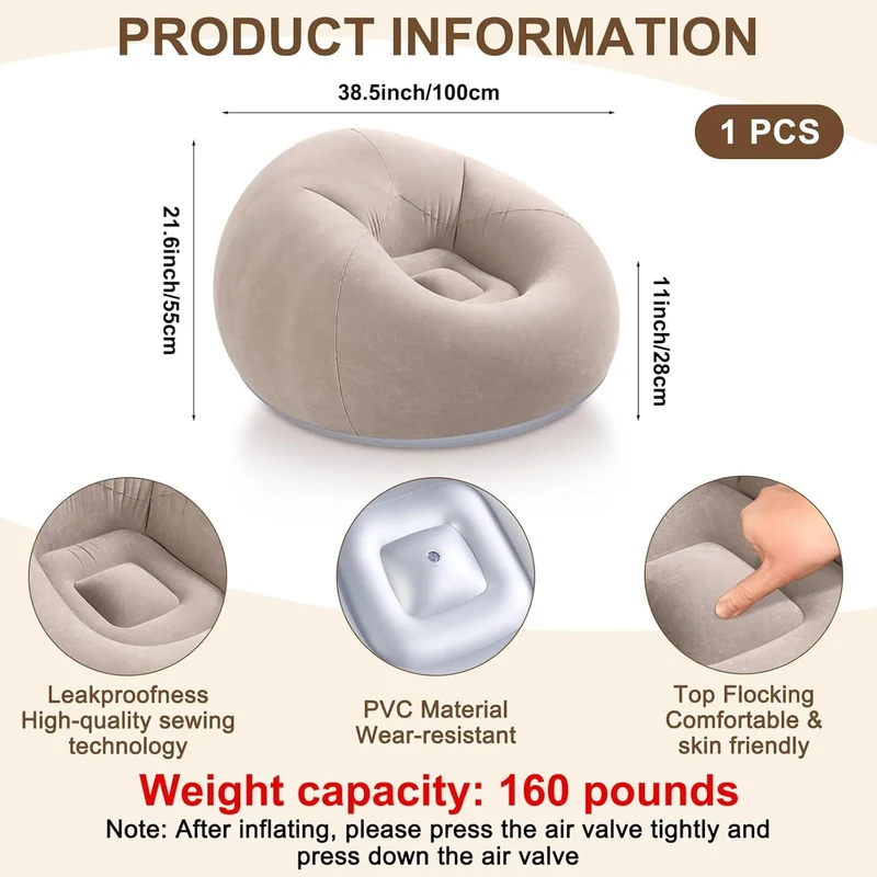 Canapé Gonflable Pouf Rond Portable
