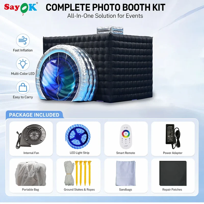 Cabine Selfie Gonflable Cube LED