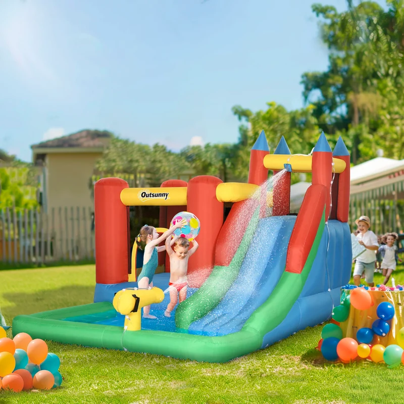 Château Gonflable Multicolore Piscine Toboggan Escalade