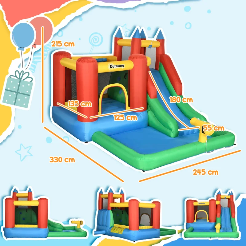 Château Gonflable Multicolore Piscine Toboggan Escalade