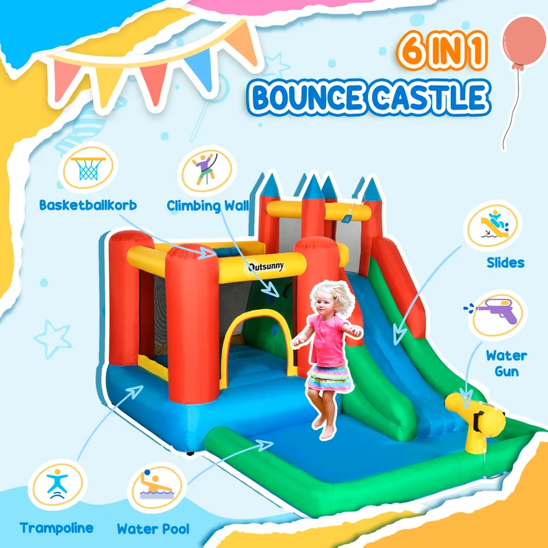 Château Gonflable Multicolore Piscine Toboggan Escalade