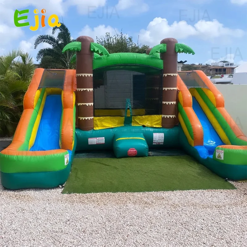 Aire de Jeux Gonflable Tropicale Double Toboggan
