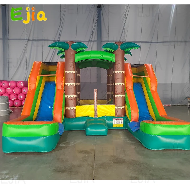 Aire de Jeux Gonflable Tropicale Double Toboggan