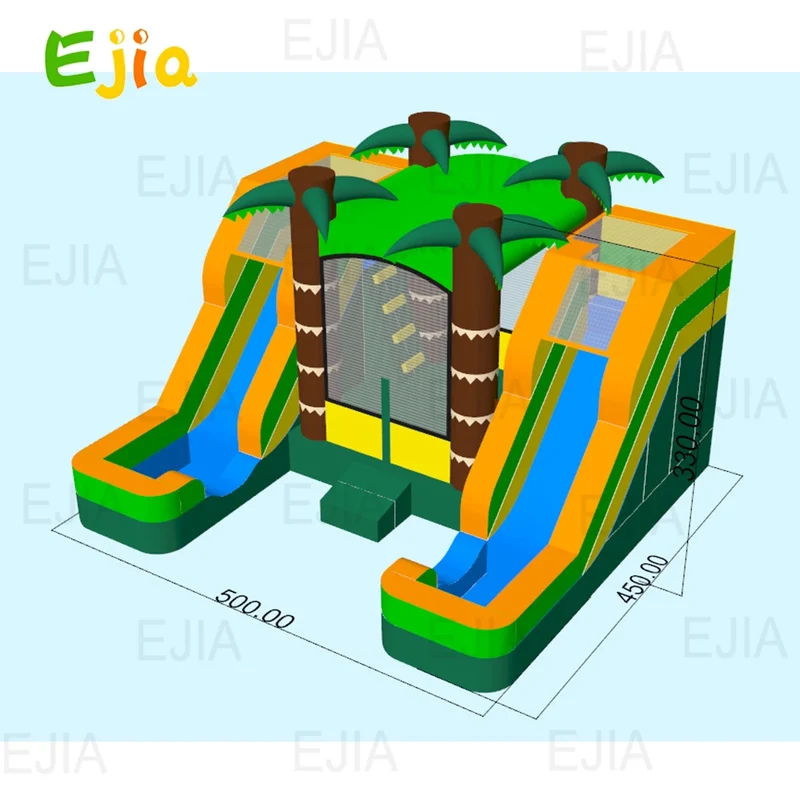Aire de Jeux Gonflable Tropicale Double Toboggan