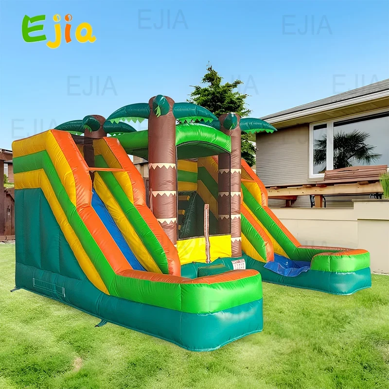 Aire de Jeux Gonflable Tropicale Double Toboggan