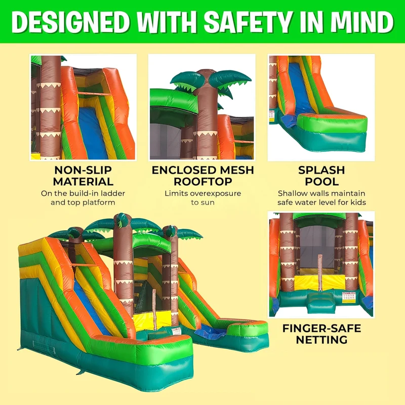 Aire de Jeux Gonflable Tropicale Double Toboggan