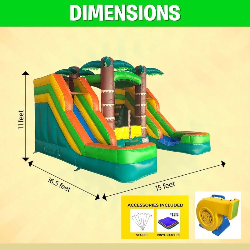 Aire de Jeux Gonflable Tropicale Double Toboggan