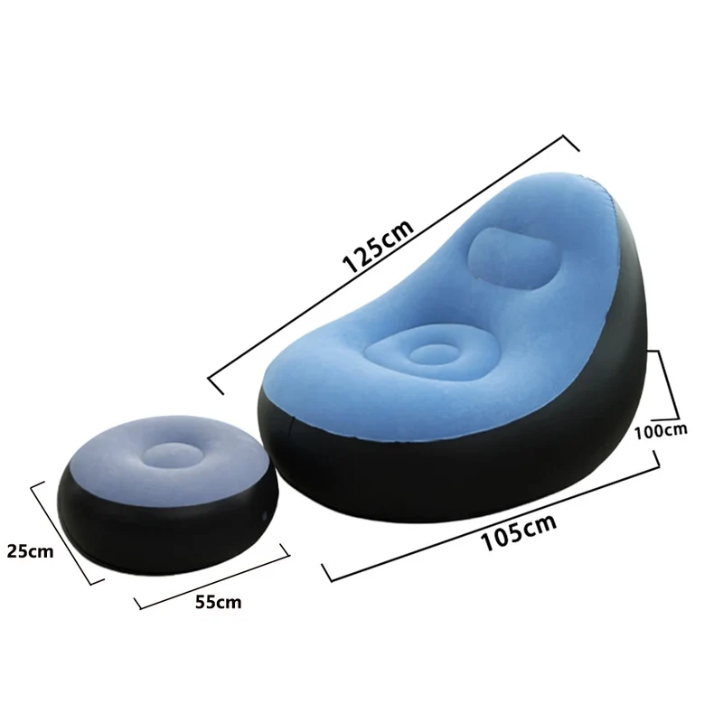 Canapé Gonflable Repose-Pieds Bleu Floqué