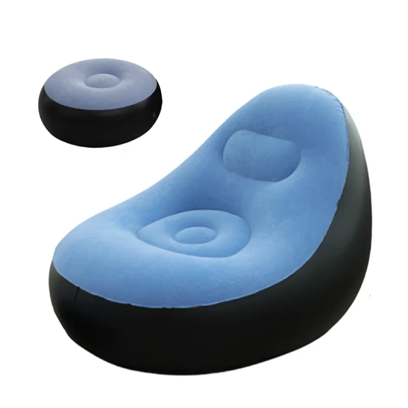 Canapé Gonflable Repose-Pieds Bleu Floqué