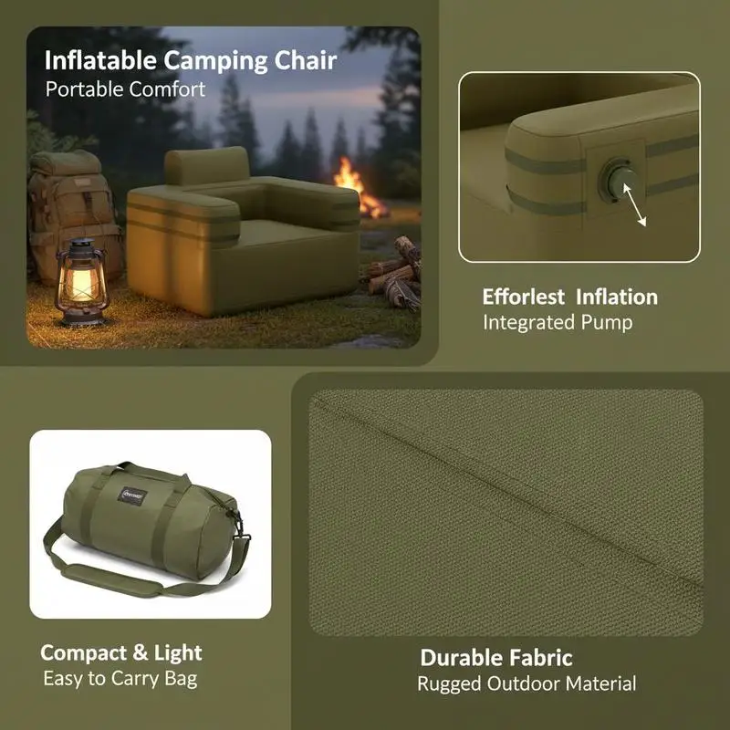 Canapé Gonflable Vert Militaire Pliable