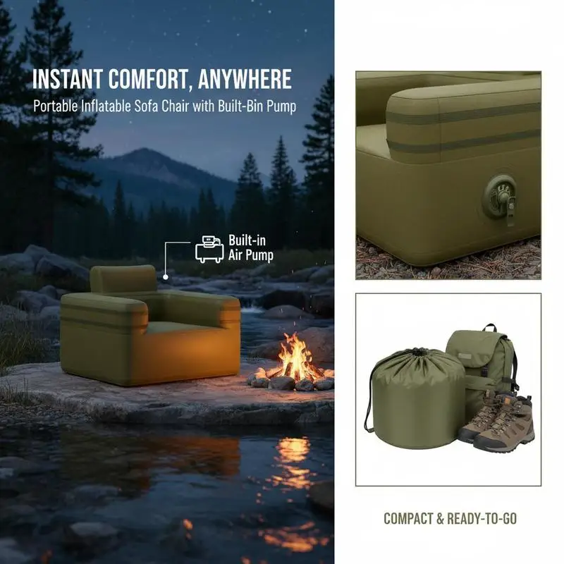 Canapé Gonflable Vert Militaire Pliable