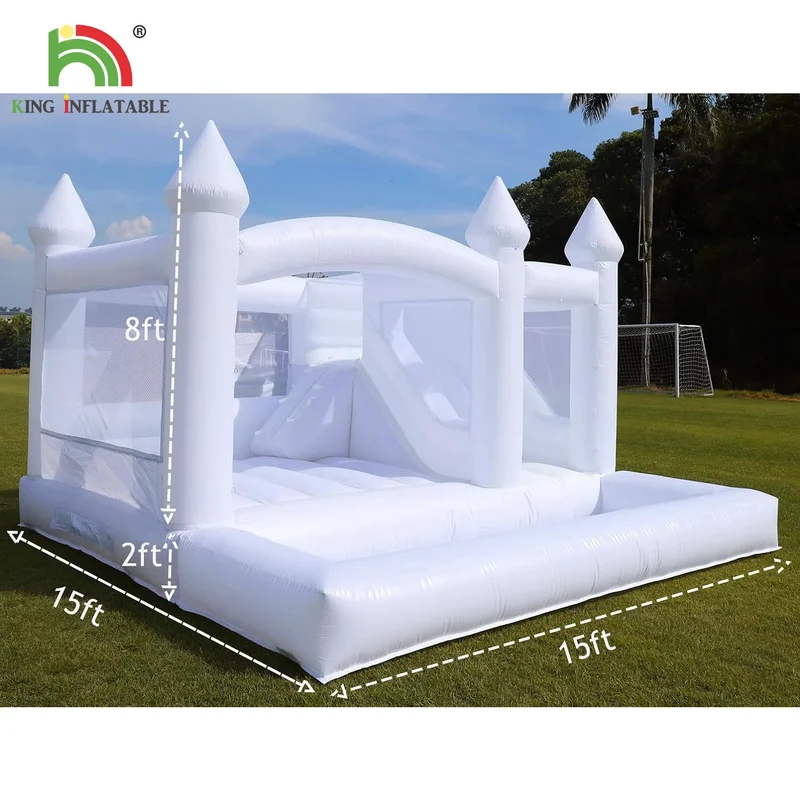 Château Gonflable Blanc Toboggan Balles