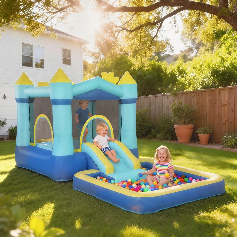 Château Gonflable Bleu Multi-Jeux