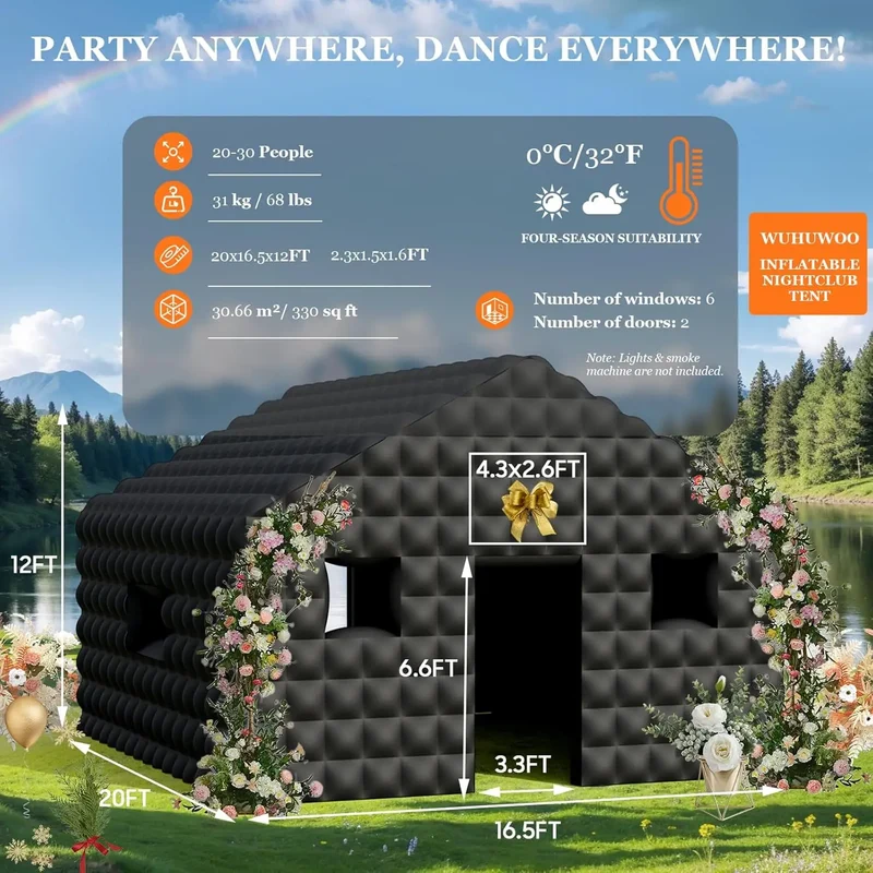 Discothèque Gonflable Noire 6 × 5 m