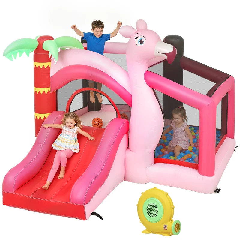Château Gonflable Flamant Rose Toboggan