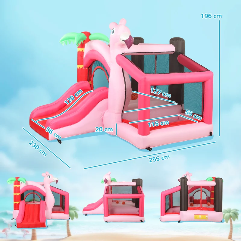 Château Gonflable Flamant Rose Toboggan