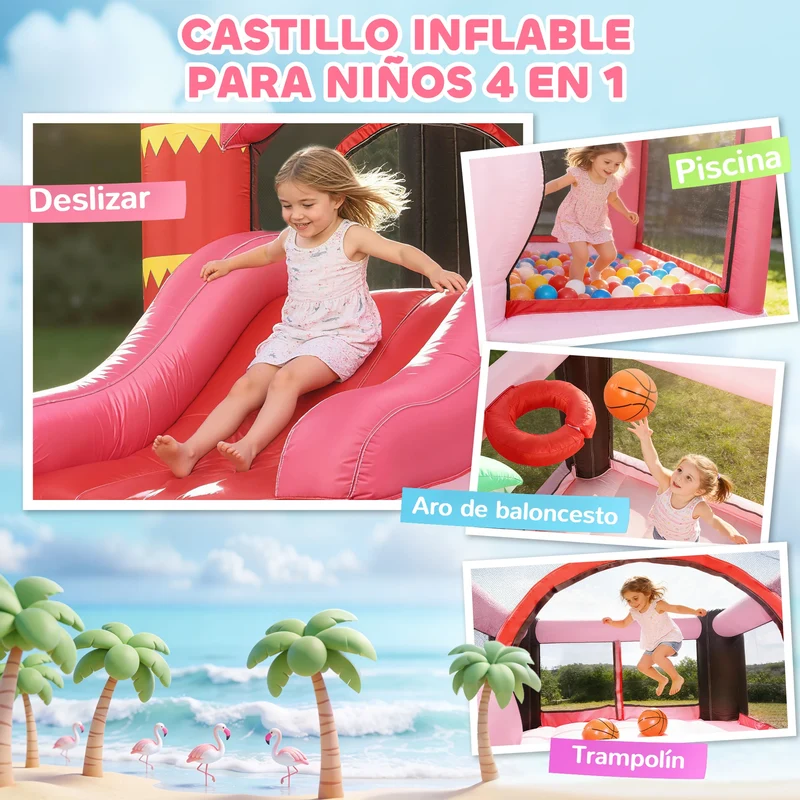 Château Gonflable Flamant Rose Toboggan